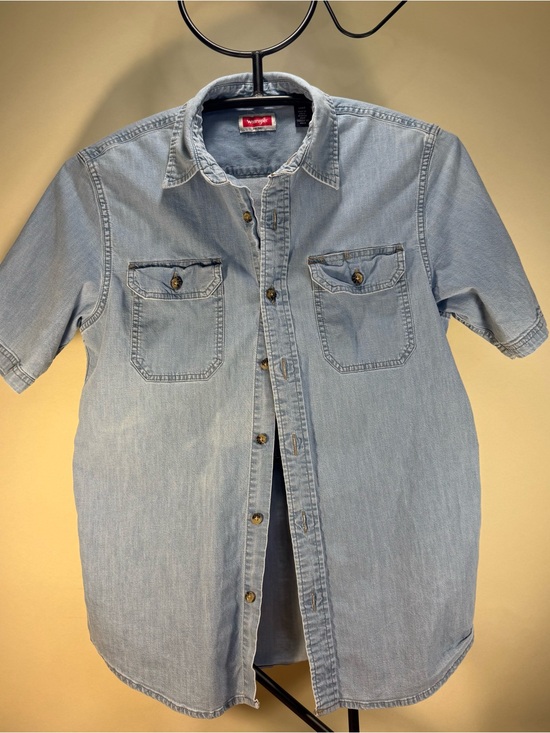 Wrangler Tops - Women’s Wrangler Light Blue Short Sleeve Denim Button-Down Shirt